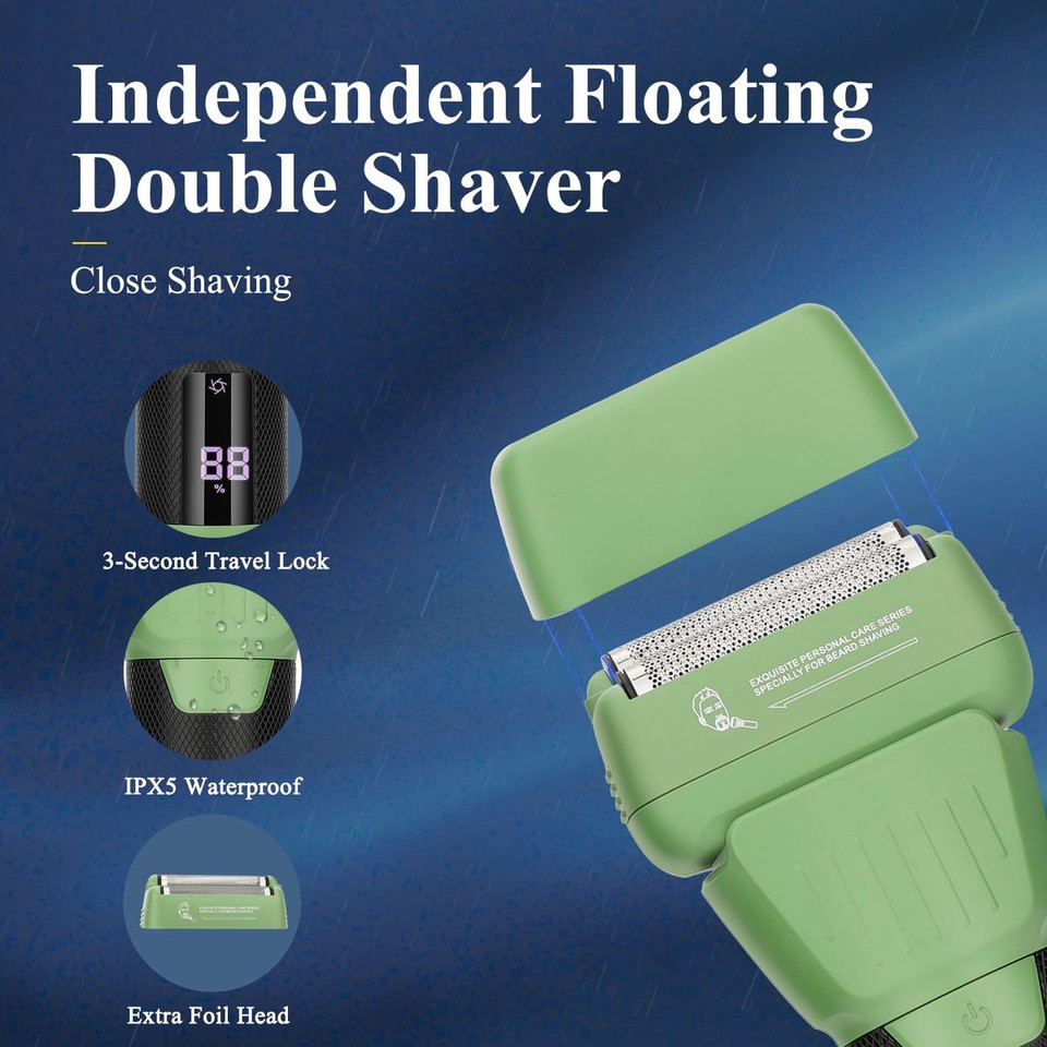 Professional Hair Clippers for Men, Barber Clippers and Trimmer Set with Cordless Electric Razor and LCD Display(Green) product image