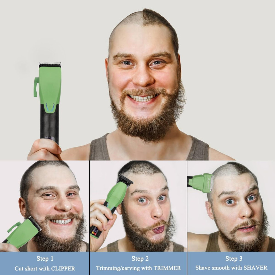 Professional Hair Clippers for Men, Barber Clippers and Trimmer Set with Cordless Electric Razor and LCD Display(Green) product image