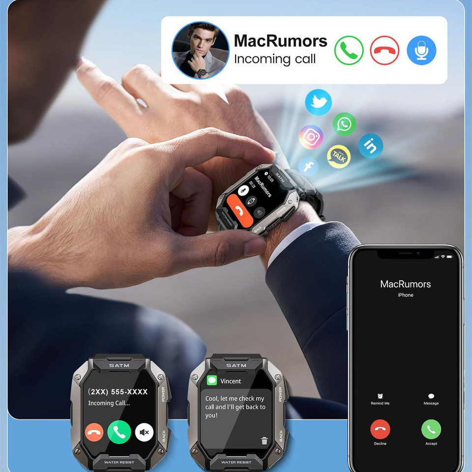 Smart Watches for Men IP68 Waterproof for Swimming, with Answer/Make Calls, Outdoor Tactical Smart Fitness Watch for Android product image