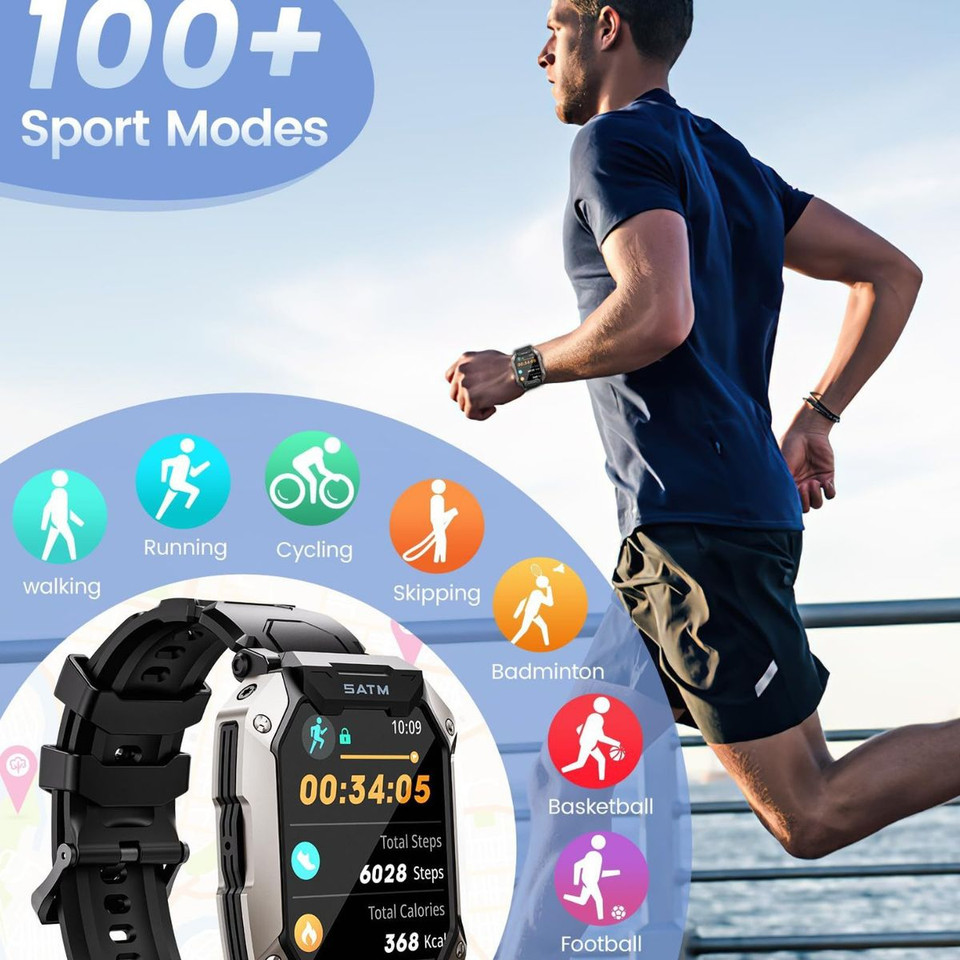 Smart Watches for Men IP68 Waterproof for Swimming, with Answer/Make Calls, Outdoor Tactical Smart Fitness Watch for Android product image