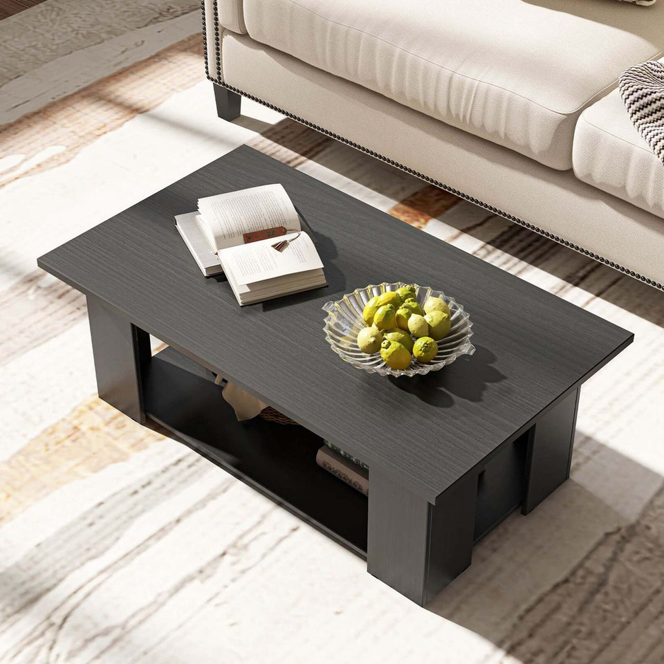 36-Inch 2-Tier Wooden Modern Coffee Table with Storage Shelf product image