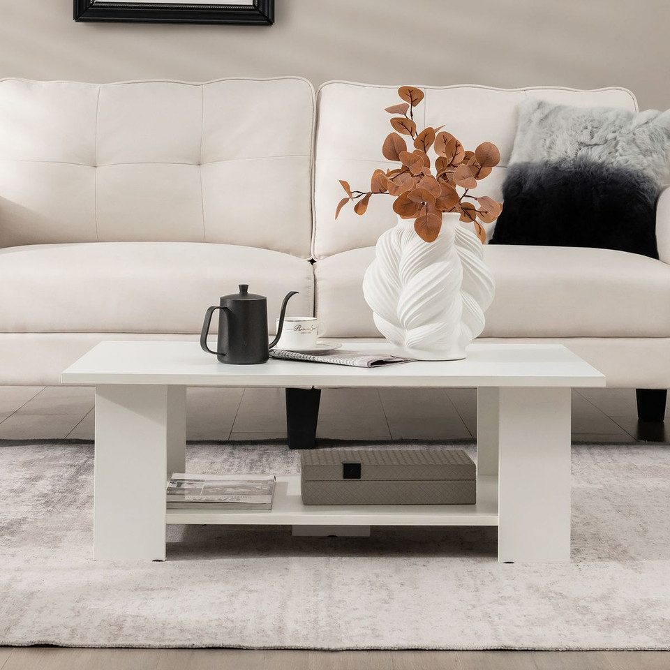 36-Inch 2-Tier Wooden Modern Coffee Table with Storage Shelf product image