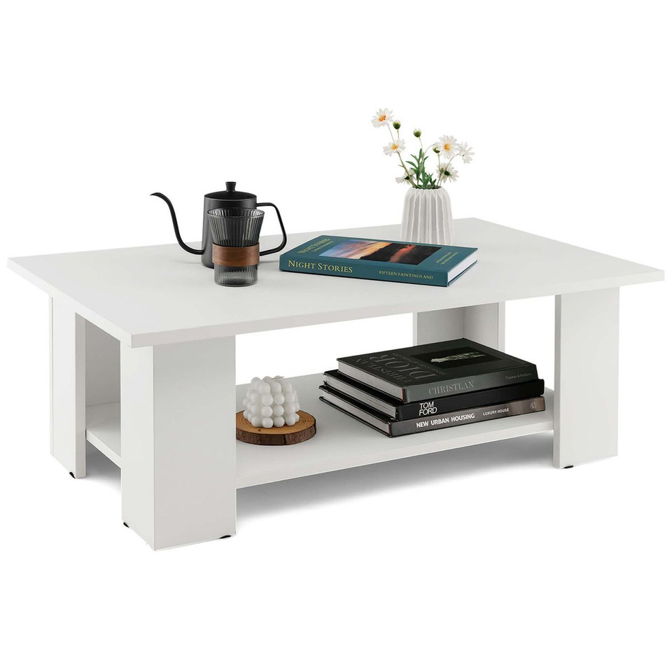 36-Inch 2-Tier Wooden Modern Coffee Table with Storage Shelf product image