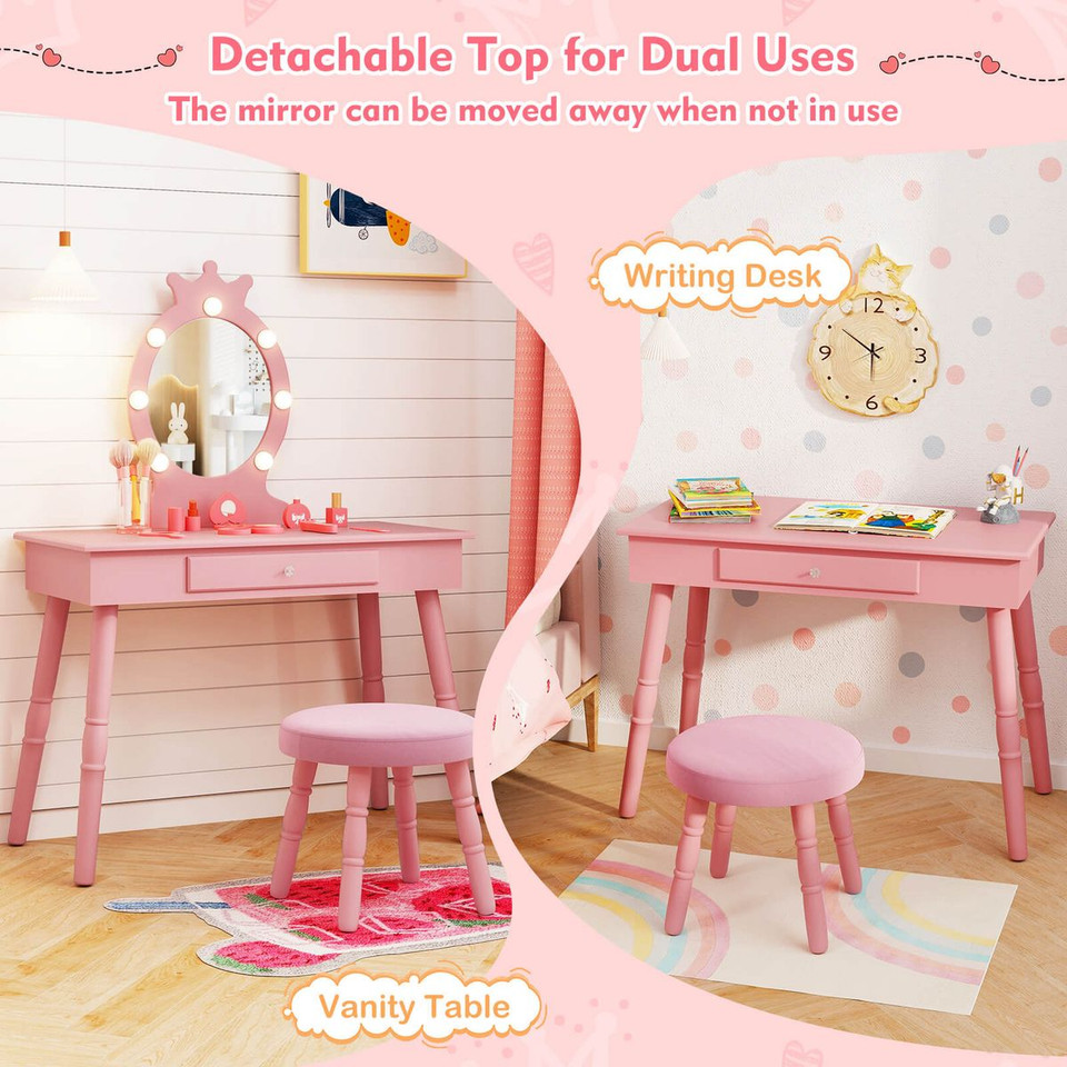 Princess Vanity Table and Chair Set with Lighted Mirror product image