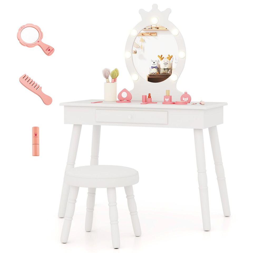 Princess Vanity Table and Chair Set with Lighted Mirror product image