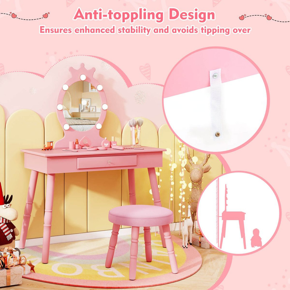 Princess Vanity Table and Chair Set with Lighted Mirror product image
