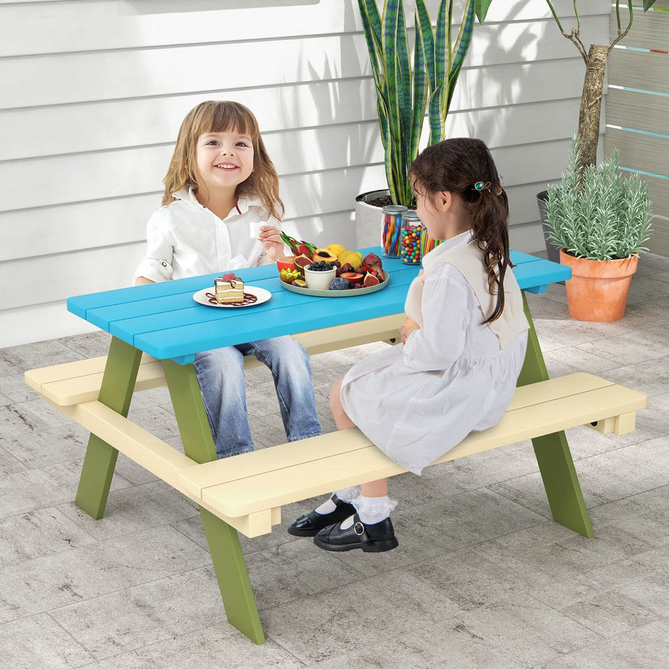 Kids' Wooden Picnic Table Set with Built-in Benches product image