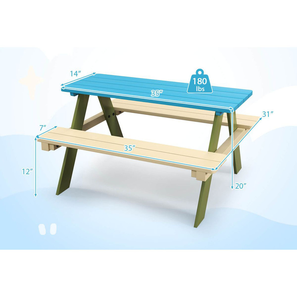 Kids' Wooden Picnic Table Set with Built-in Benches product image