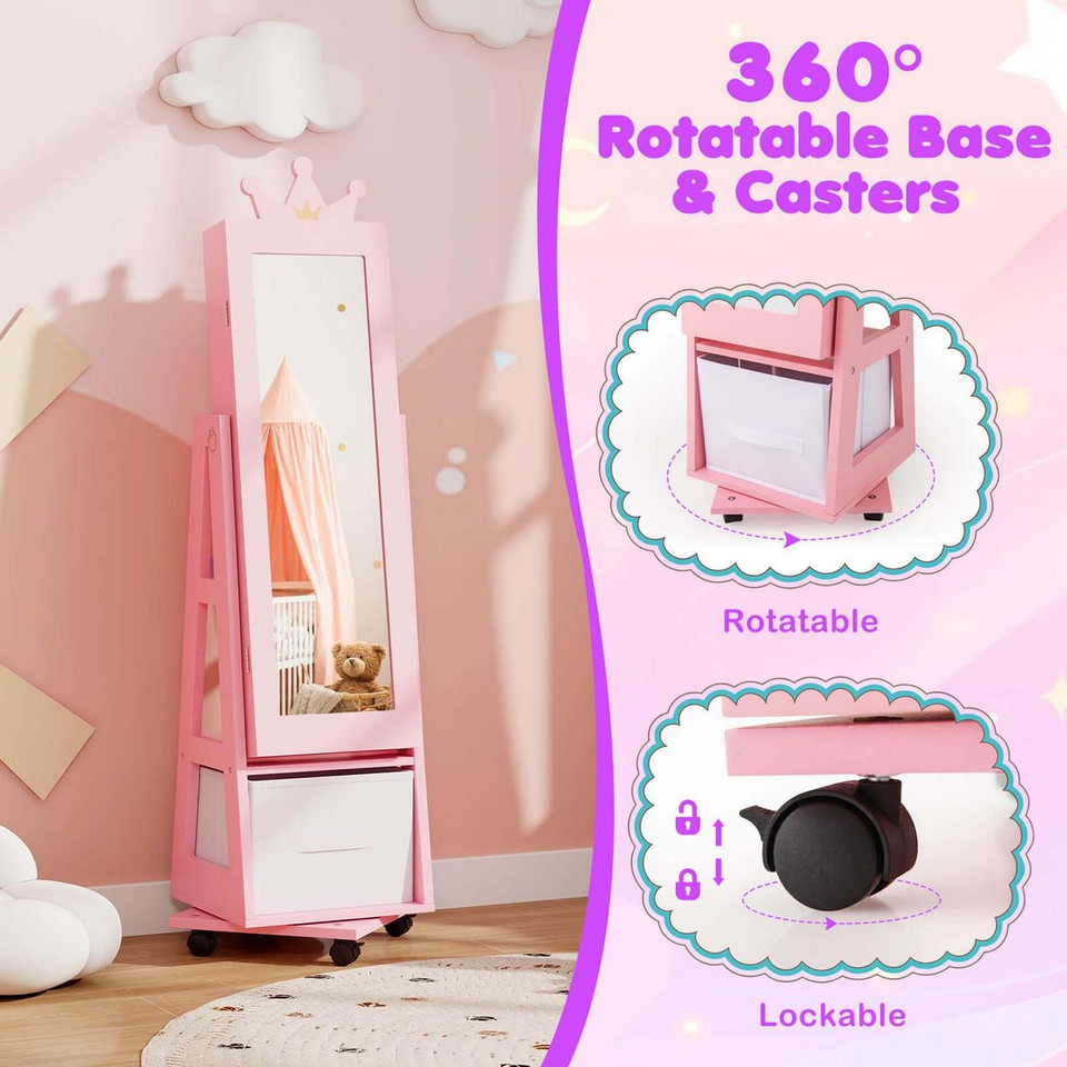 2-in-1 Kids' Play Jewelry Armoire with Full Length Mirror & Drawers product image