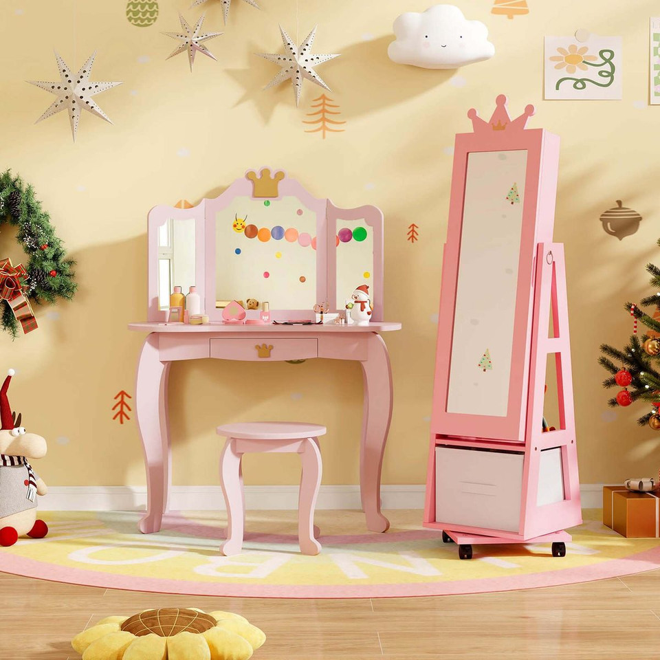 2-in-1 Kids' Play Jewelry Armoire with Full Length Mirror & Drawers product image