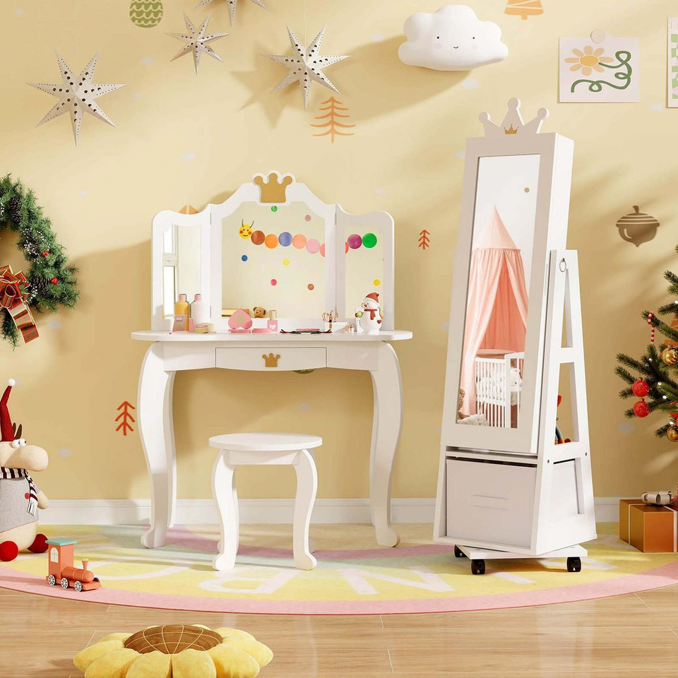 2-in-1 Kids' Play Jewelry Armoire with Full Length Mirror & Drawers product image