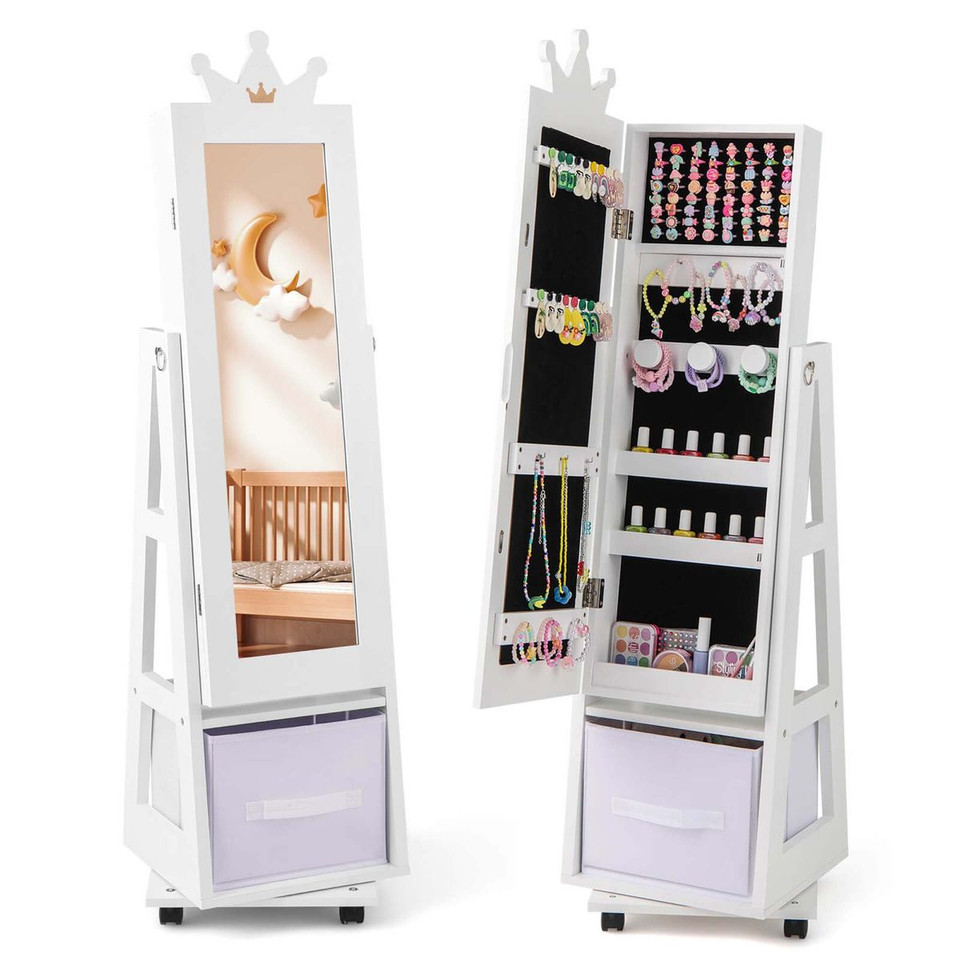 2-in-1 Kids' Play Jewelry Armoire with Full Length Mirror & Drawers product image