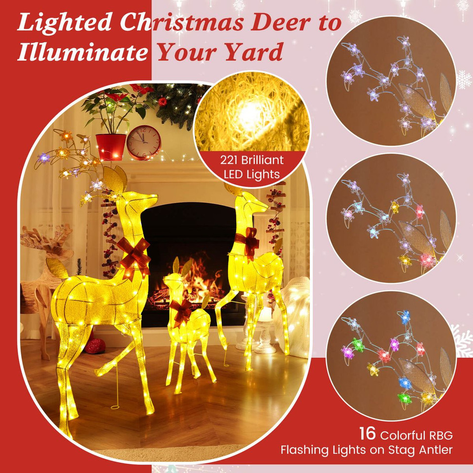 3-Pieces Lighted Family Deer Set  product image