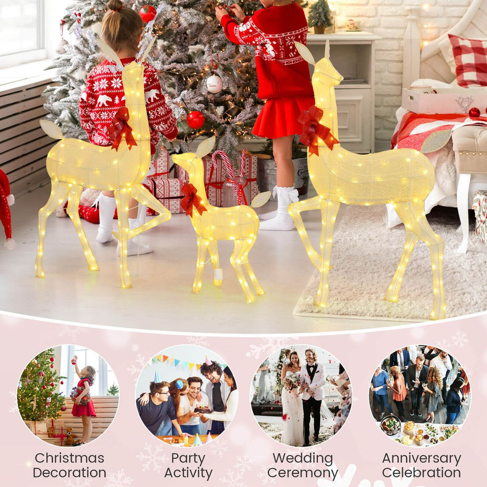 3-Pieces Lighted Family Deer Set  product image