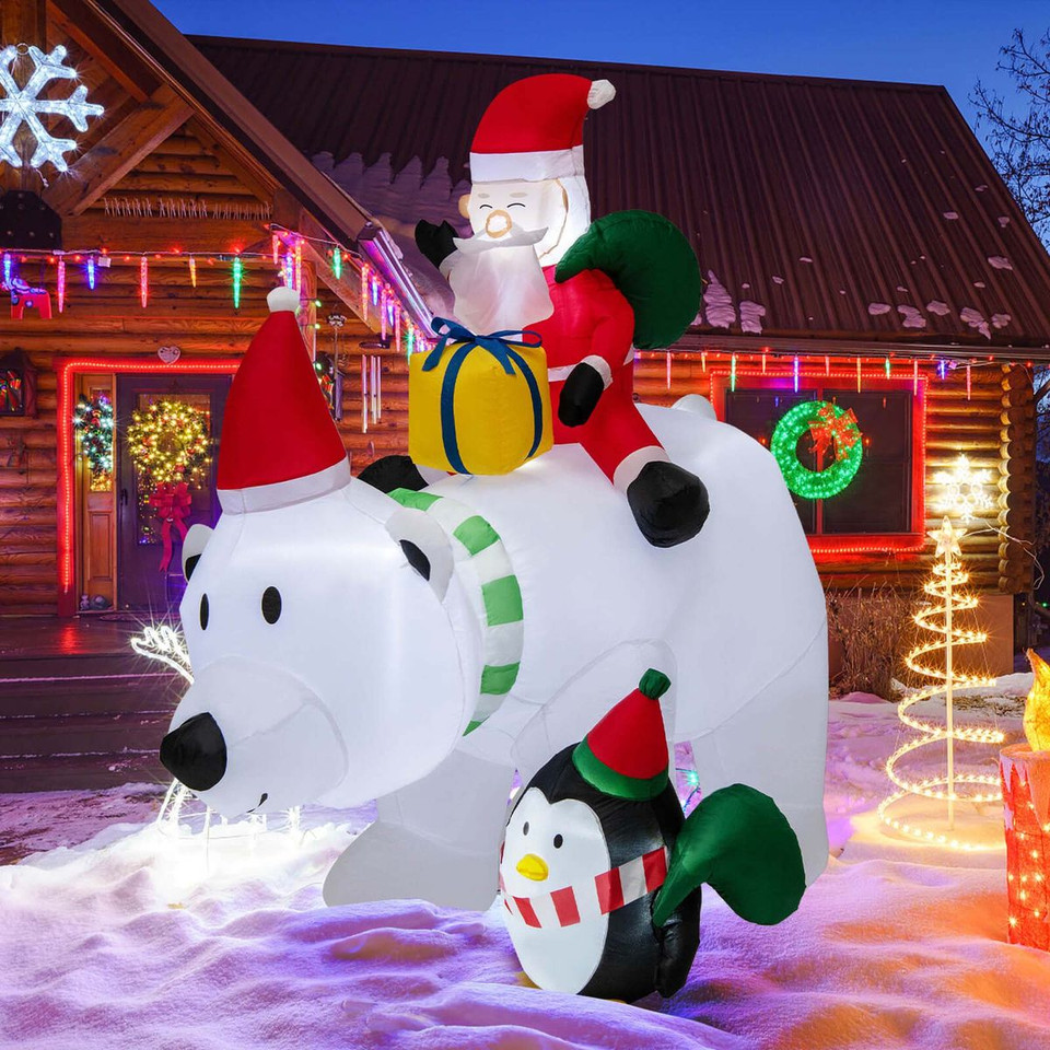 7-Foot Inflatable Santa Claus Riding Bear with Penguin & Gifts product image