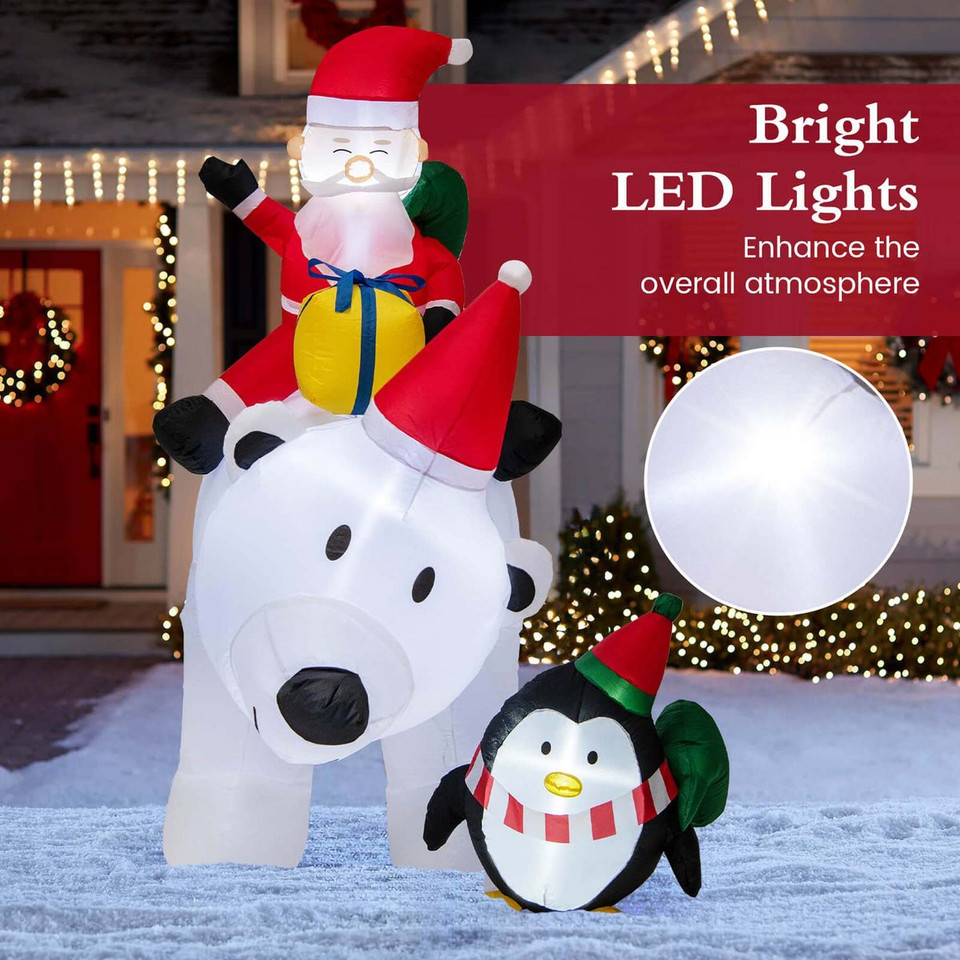 7-Foot Inflatable Santa Claus Riding Bear with Penguin & Gifts product image