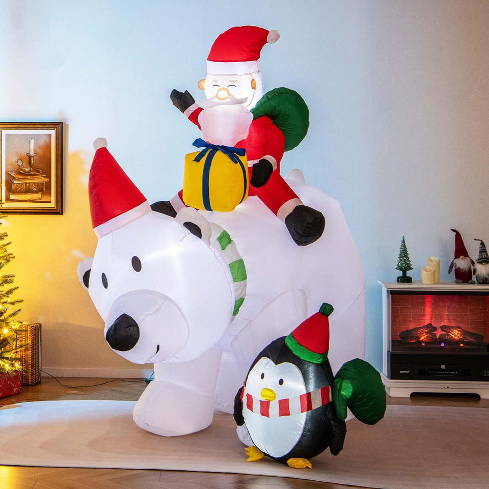 7-Foot Inflatable Santa Claus Riding Bear with Penguin & Gifts product image