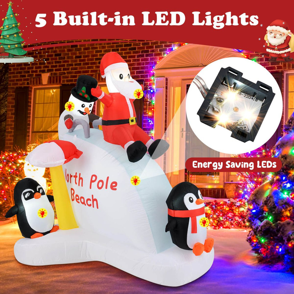 6-Foot Christmas Inflatable with Blow-up Penguins & Santa product image