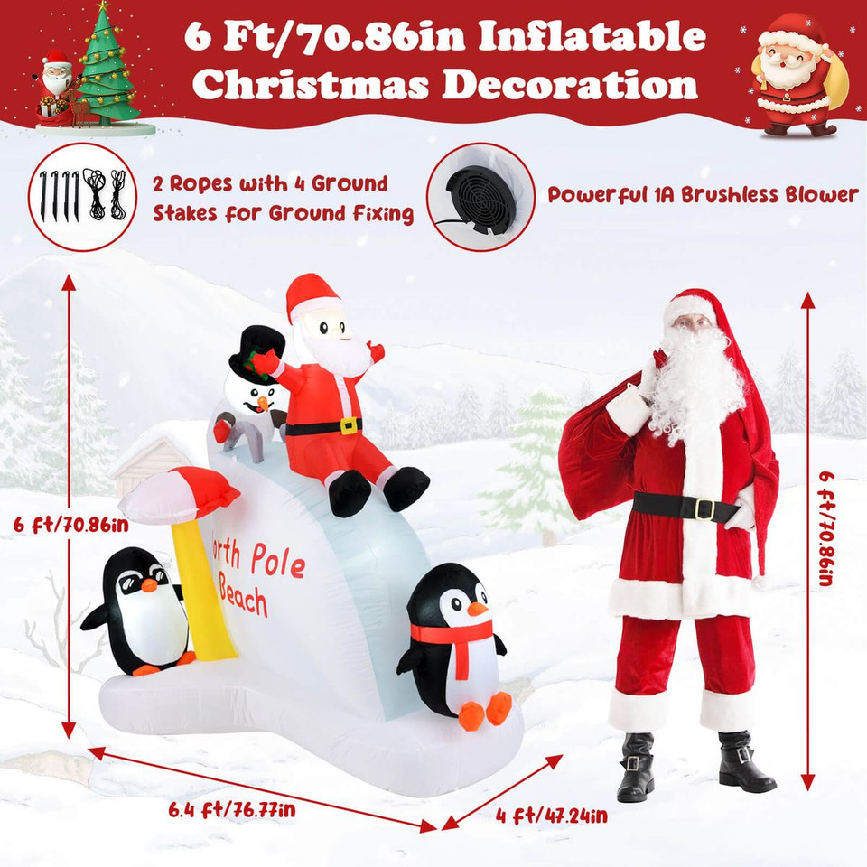 6-Foot Christmas Inflatable with Blow-up Penguins & Santa product image