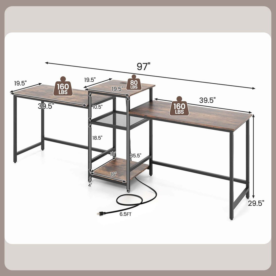 97-Inch Double Computer Desk with Power Outlets product image