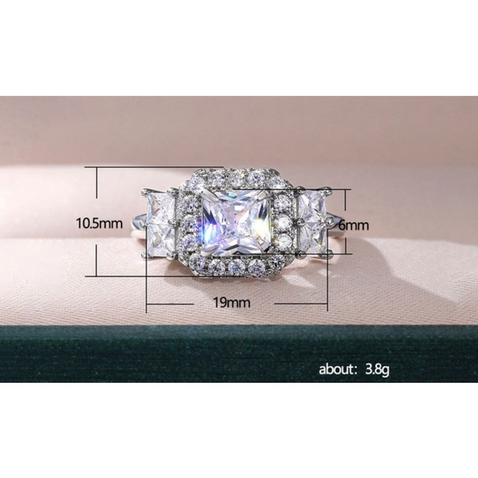 3-Carat Clear Square Cubic Zirconia Ring in 18K White Gold Plated product image