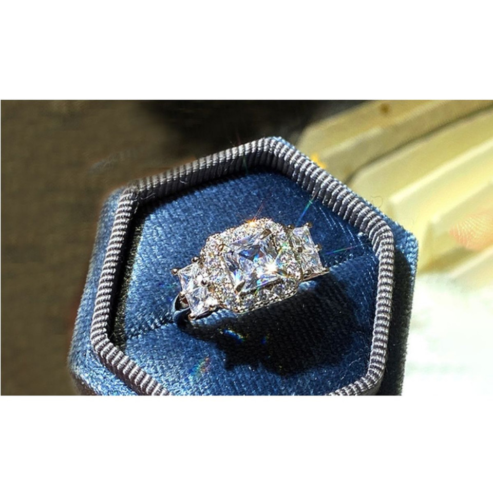 3-Carat Clear Square Cubic Zirconia Ring in 18K White Gold Plated product image