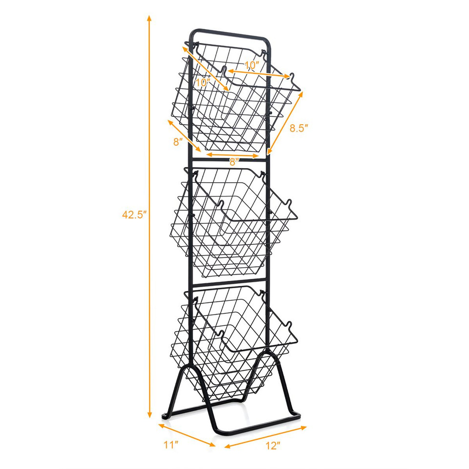 3-Tier Wire Basket Stand Storage Organizer product image
