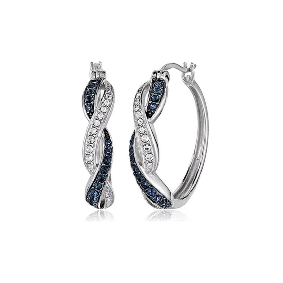 18K White Gold Plated Two-Tone Hoop Earrings product image
