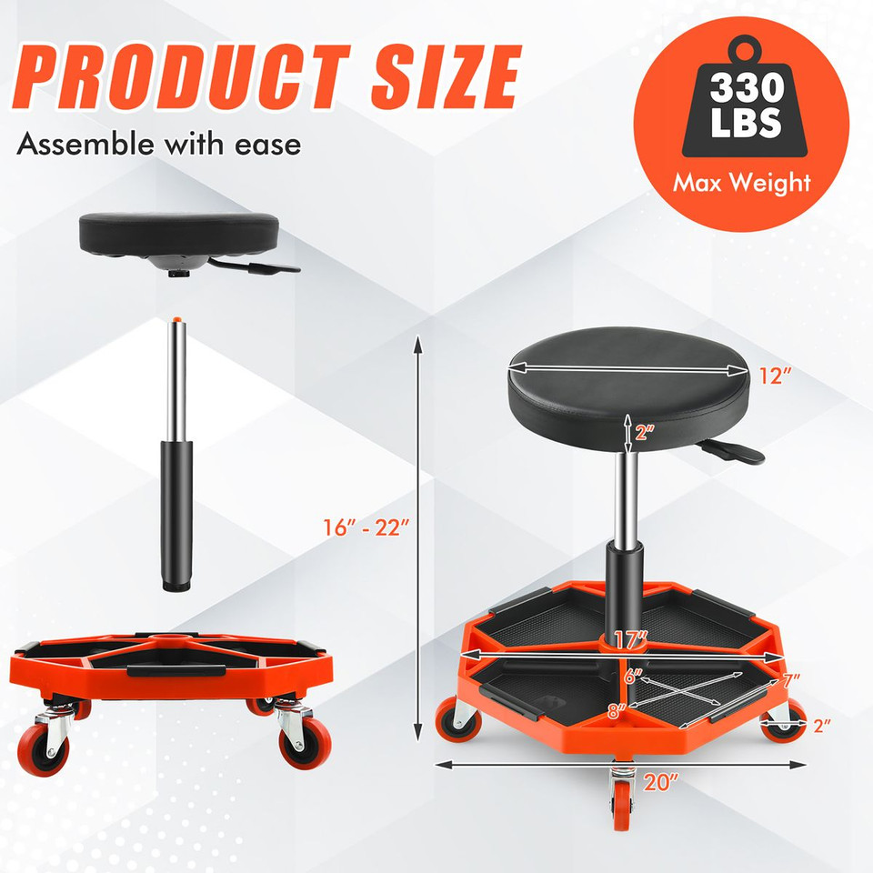 330-Pound Capacity Pneumatic Rolling Mechanic Stool with Padded Seat product image