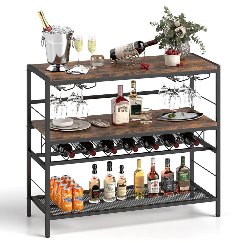 41-Inch 4-Tier Bar Table with Wine Rack & 4 Rows of Glass Holders product image