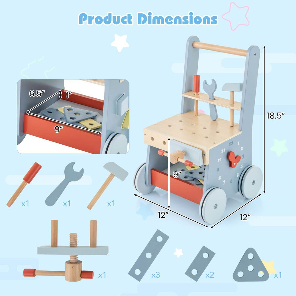 2-in-1 Wooden Baby Push Walker with Multi-Activity Center product image