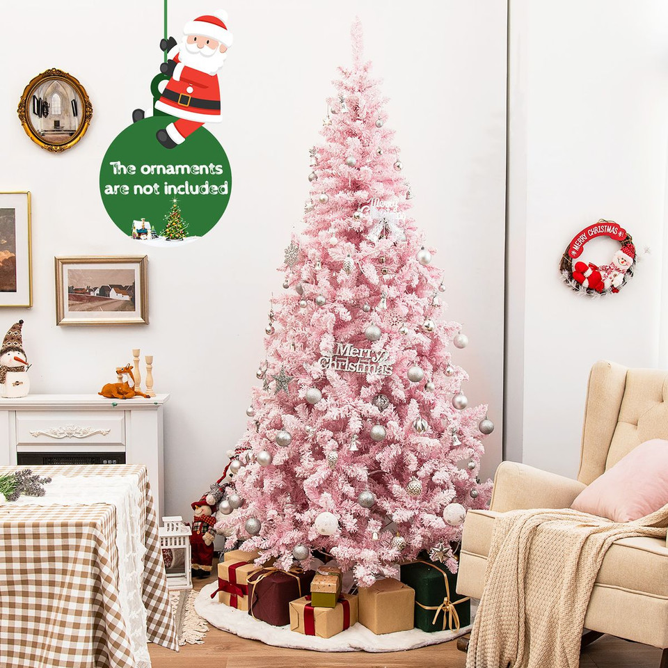 7.5FT Pre-Lit Snow Flocked Pink Christmas Tree product image