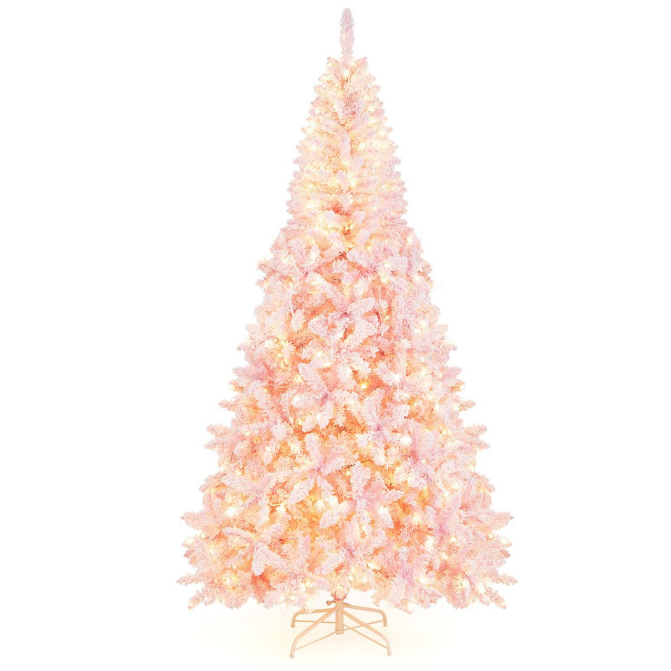 7.5FT Pre-Lit Snow Flocked Pink Christmas Tree product image