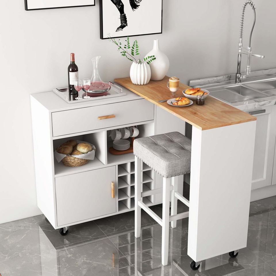 Reversible Folding Kitchen Island Cart with Wine Rack product image