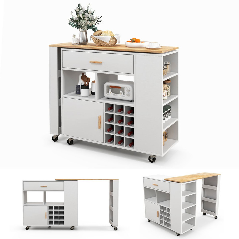 Reversible Folding Kitchen Island Cart with Wine Rack product image