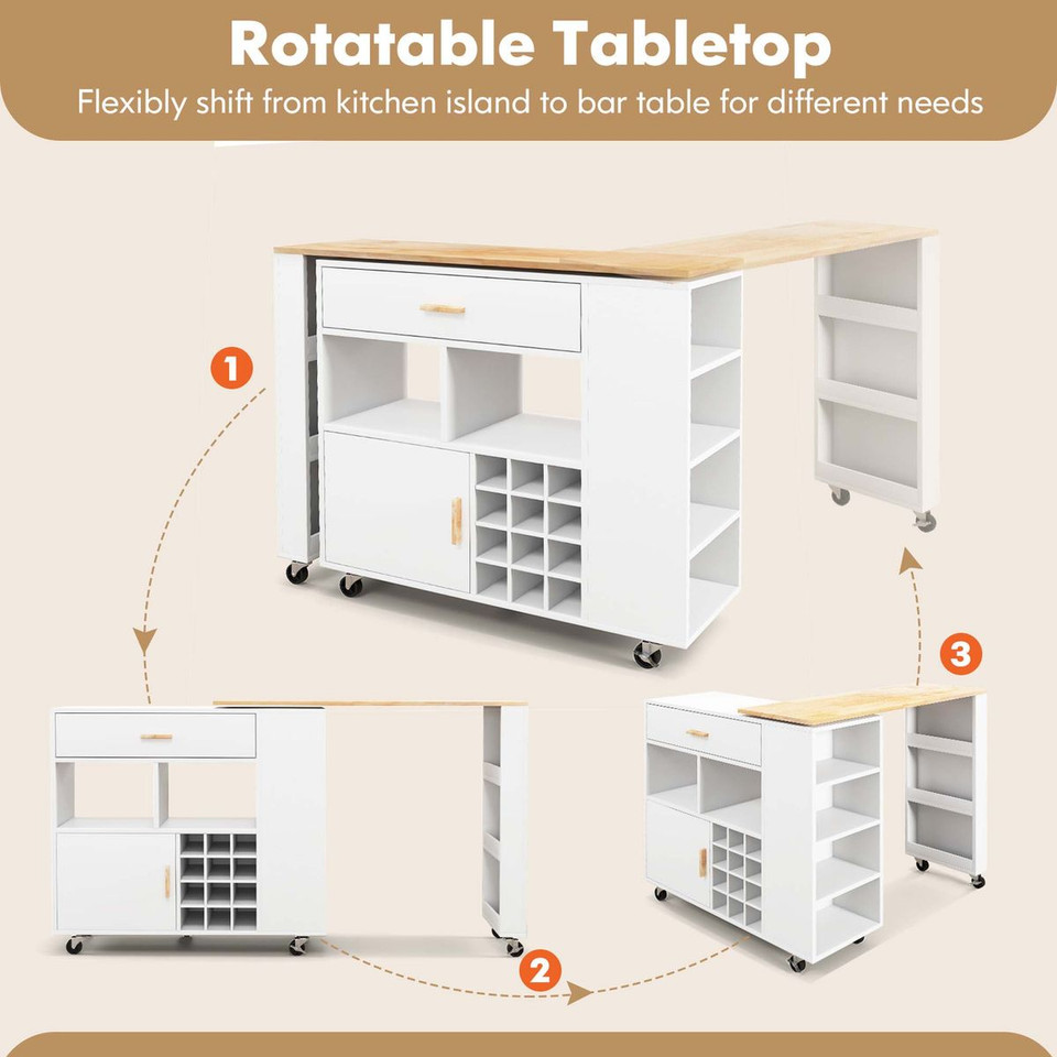Reversible Folding Kitchen Island Cart with Wine Rack product image