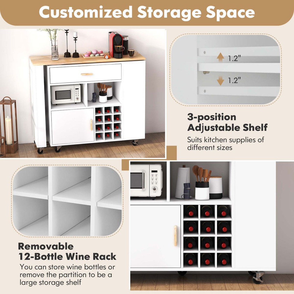 Reversible Folding Kitchen Island Cart with Wine Rack product image