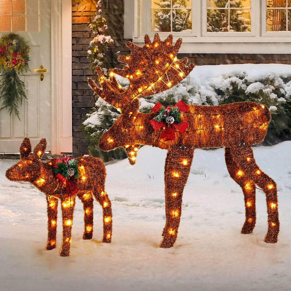 Set of 2 Light-Up Christmas Moose Decorations  product image