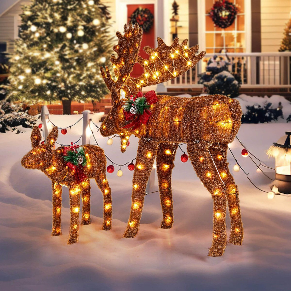 Set of 2 Light-Up Christmas Moose Decorations  product image