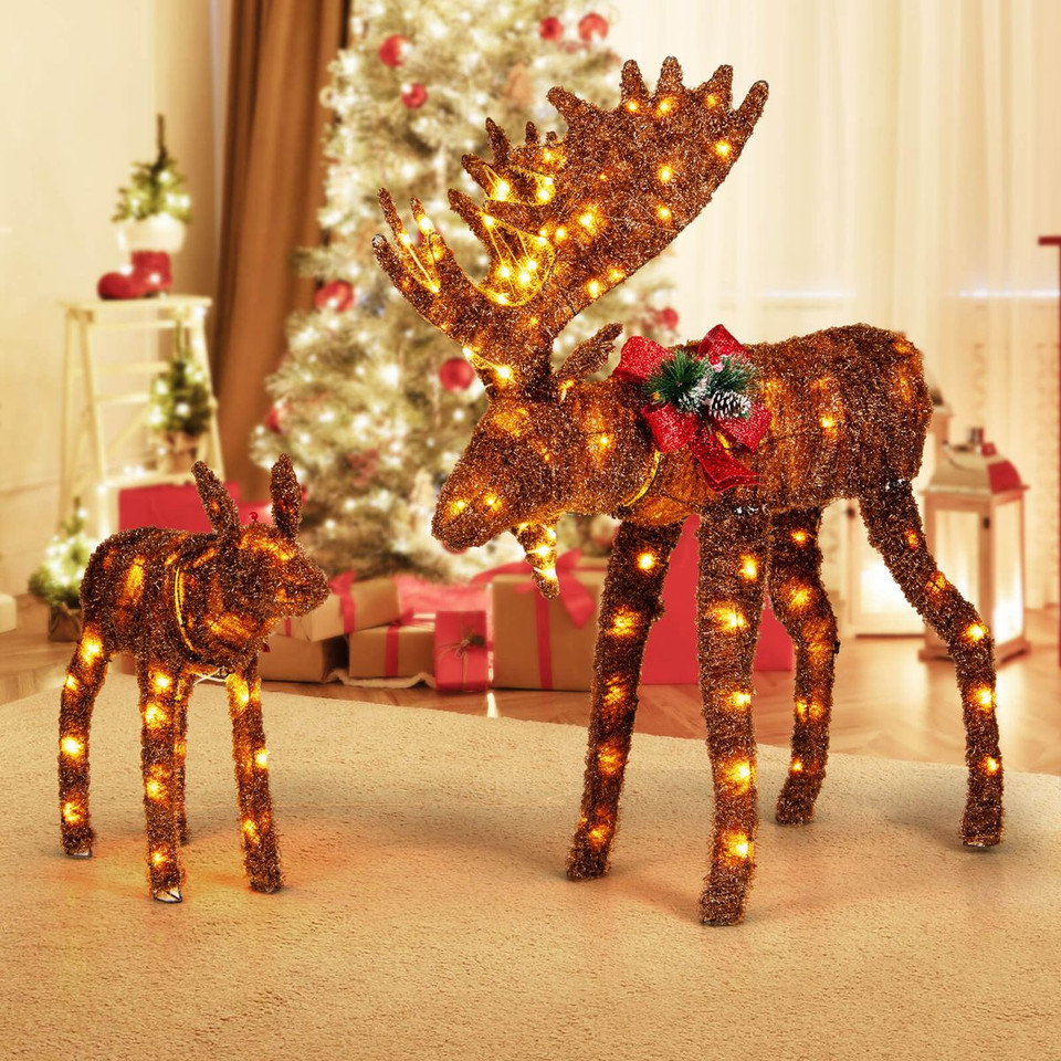 Set of 2 Light-Up Christmas Moose Decorations  product image