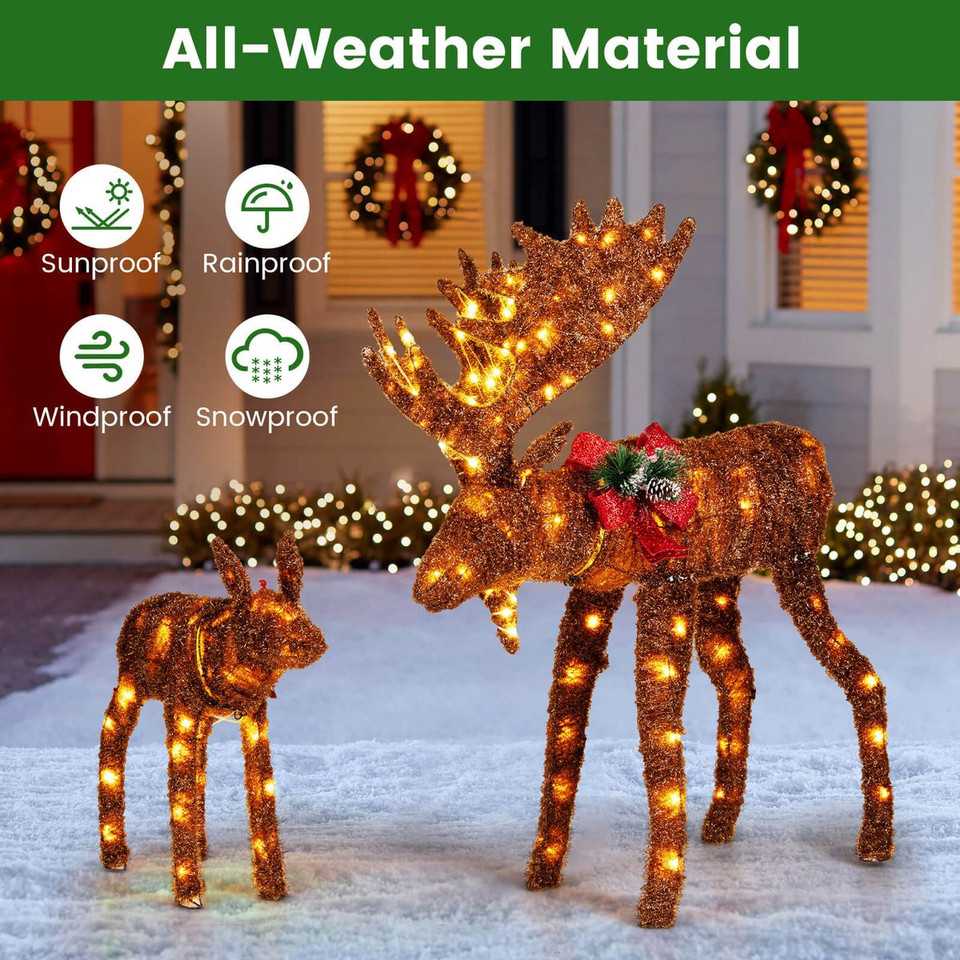 Set of 2 Light-Up Christmas Moose Decorations  product image