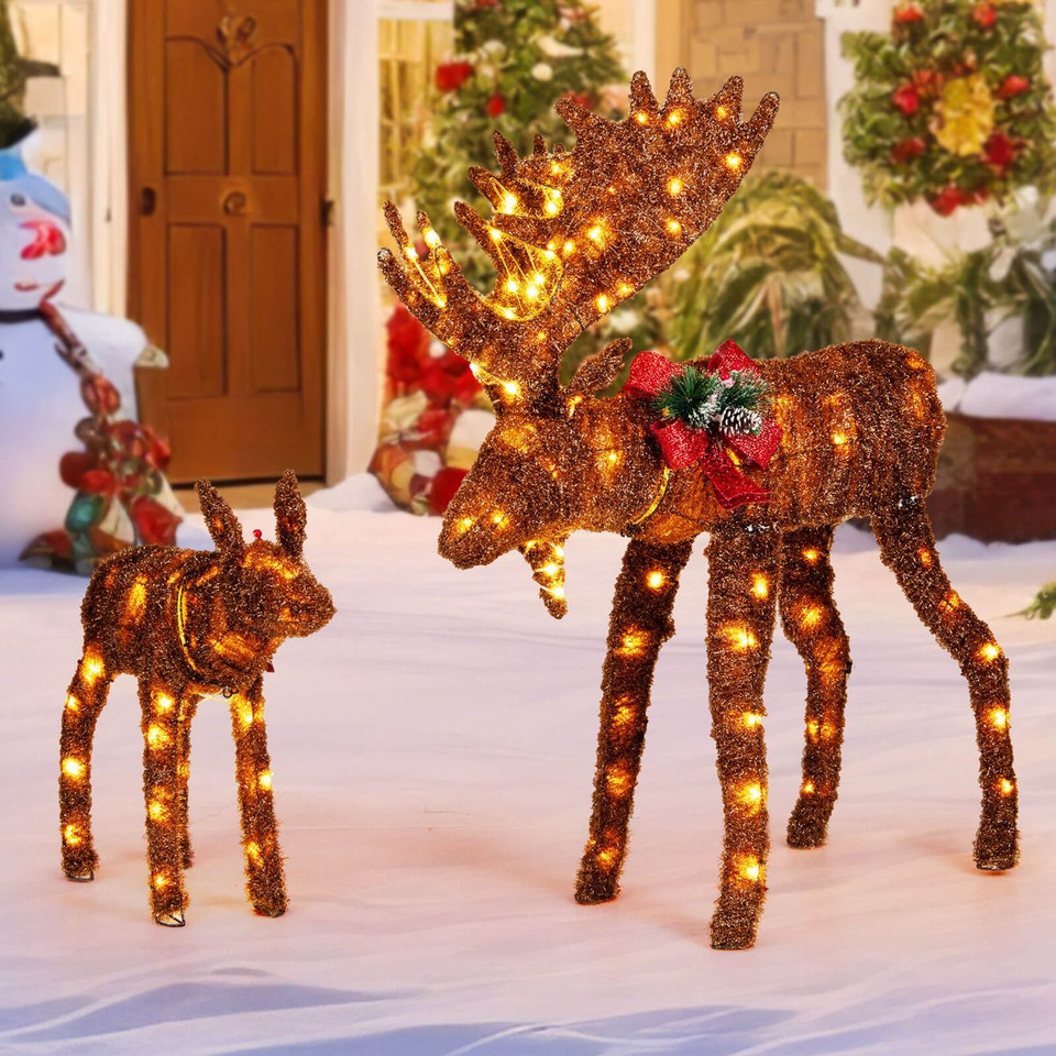 Set of 2 Light-Up Christmas Moose Decorations  product image