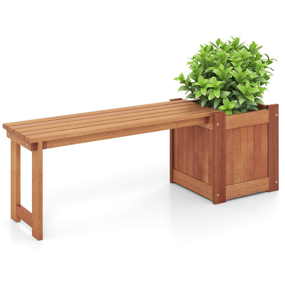 Teak Oil Finish Raised Planter Box with Bench (1 or 2-Pack) product image