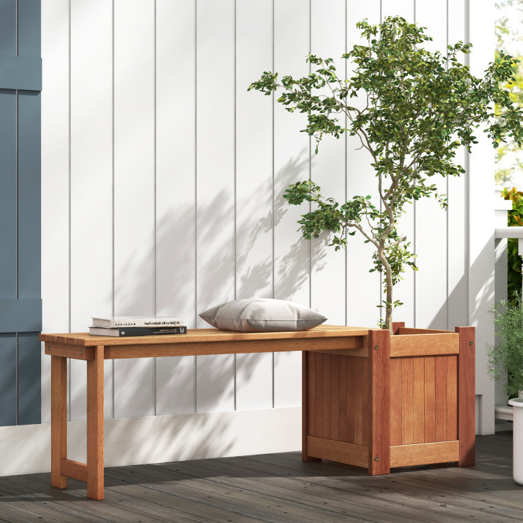 Teak Oil Finish Raised Planter Box with Bench (1 or 2-Pack) product image