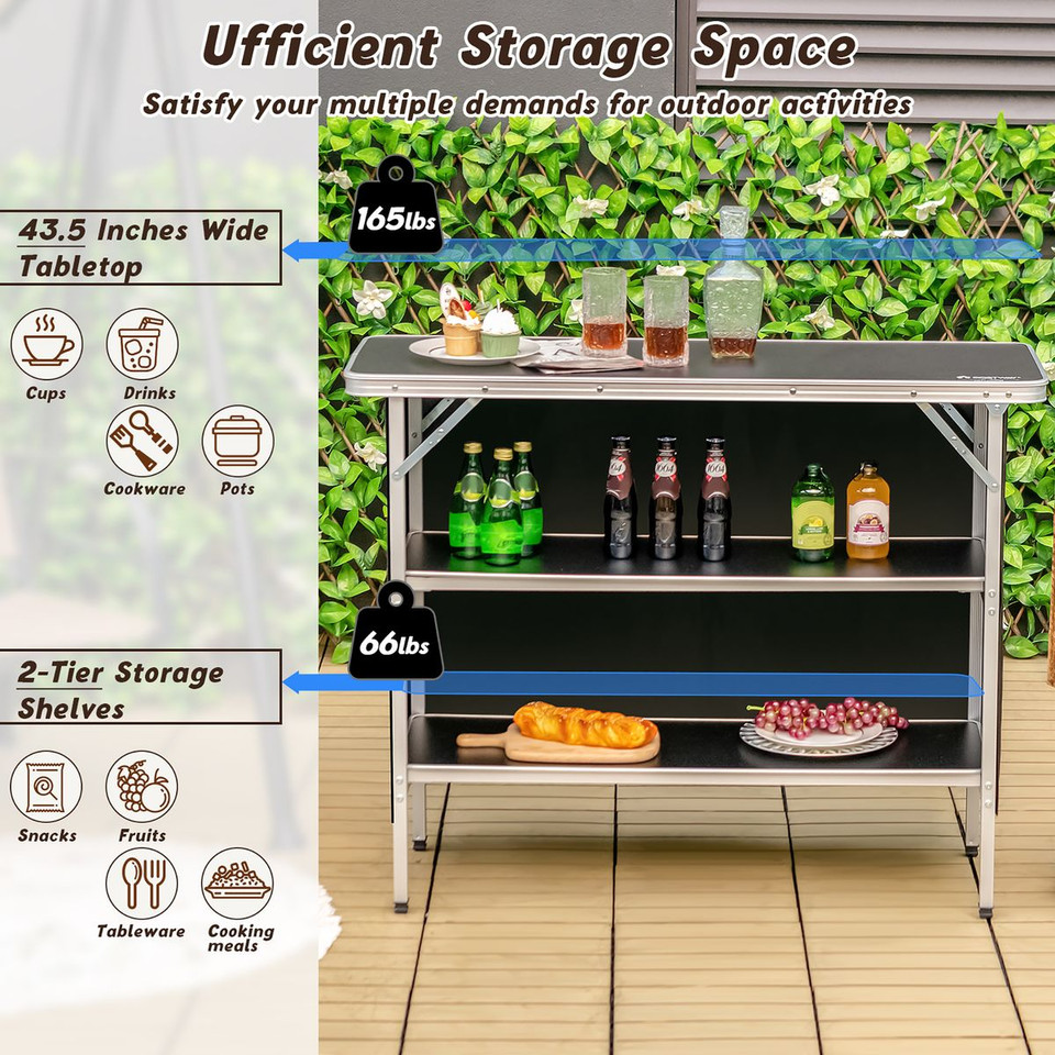 Aluminum  Folding Camping Picnic Table with 2-Tier Shelves product image