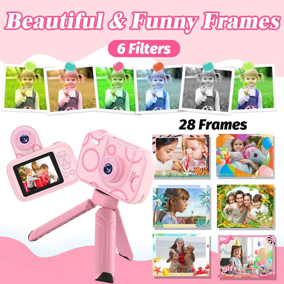 Camera Toys for Kids Ages 3-12,Kids Camera with Flip Lens for Selfie and Video,HD Digital Camera,Christmas Birthday Party Gifts,Pink product image