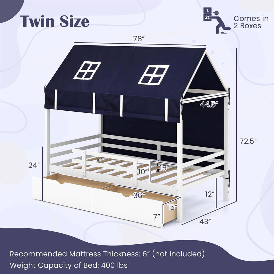 Twin Solid Wood Playhouse Bed with Tent and Storage product image