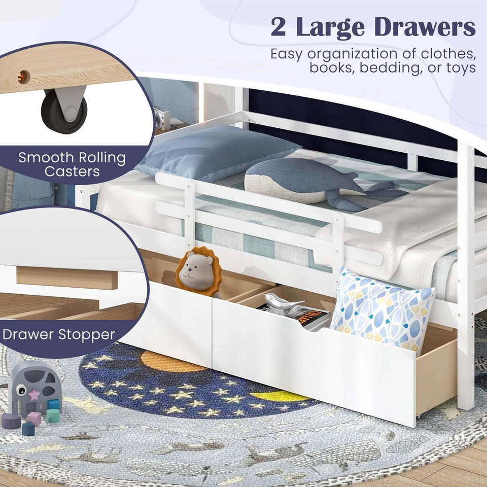 Twin Solid Wood Playhouse Bed with Tent and Storage product image