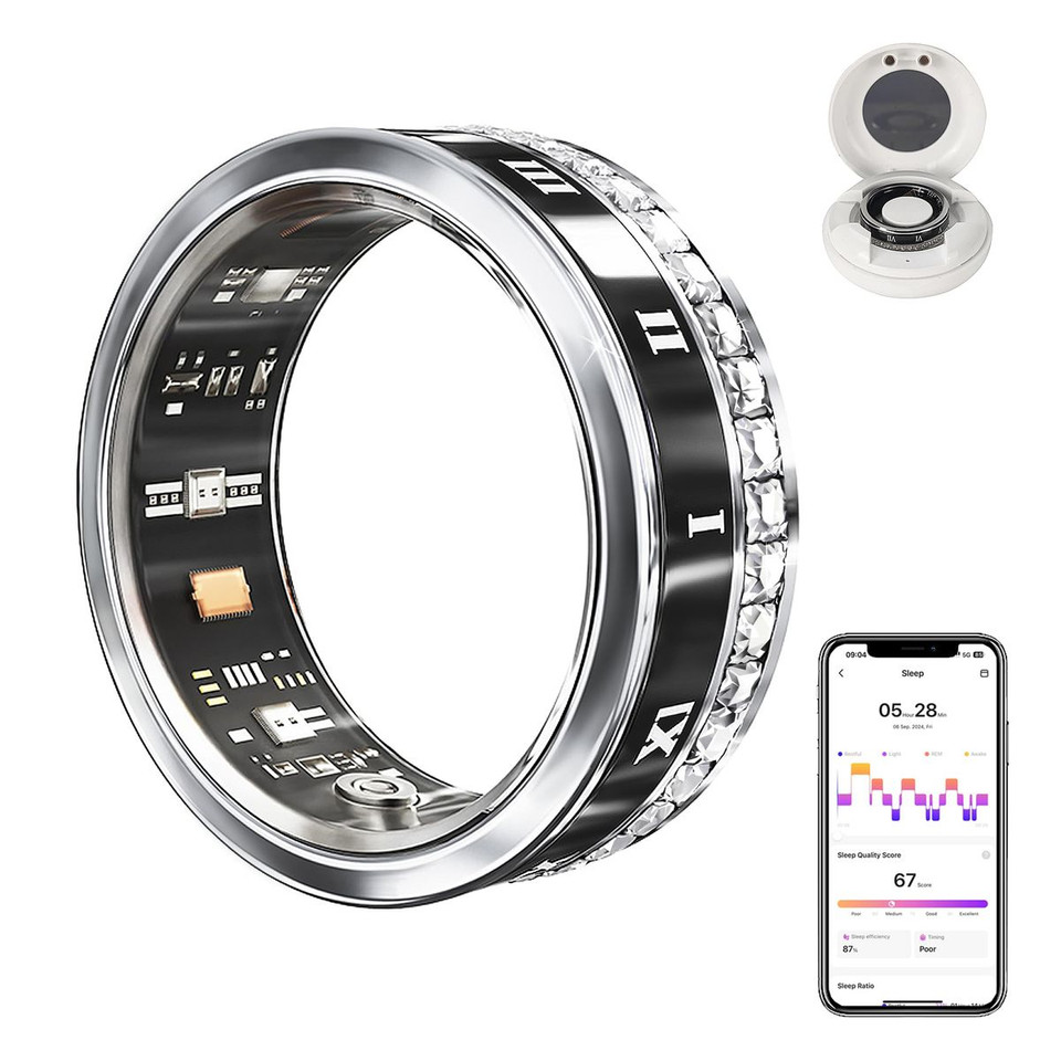 Smart Ring Fitness Tracker Rate Monitor Sleep Recorder Activity Reminder with Charging Case,IP68 Waterproof(8#) product image