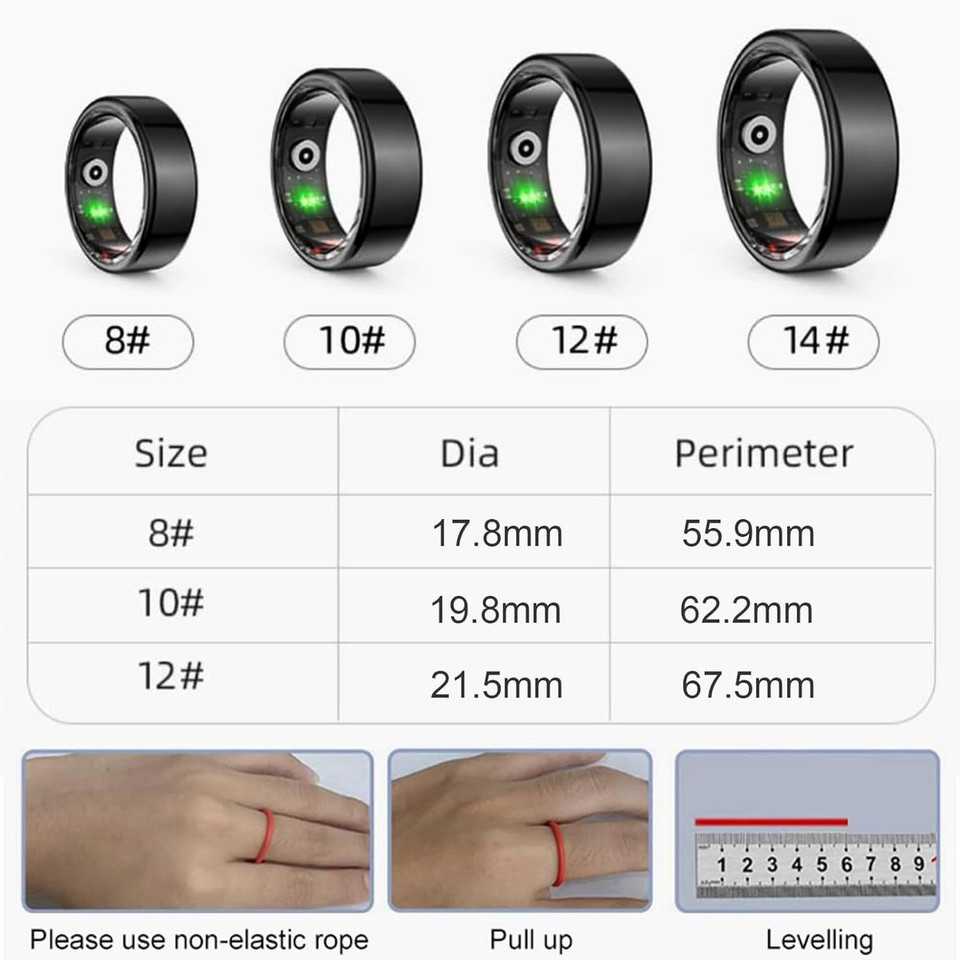 Smart Ring Fitness Tracker with Charging Case,Wearable Smart Tracker Rate Monitor Sleep Recorder for Men Women(8#-Black) product image